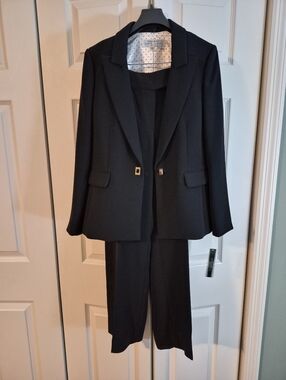 Tahari ASL Black Single-Button Notch Lapel Blazer